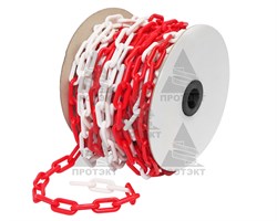 Цепь оградительная сигнальная пластиковая красно-белая 8 мм*25 п.м. - фото 22518