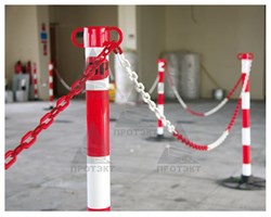 Цепь оградительная сигнальная пластиковая красно-белая 8 мм*25 п.м. - фото 22519