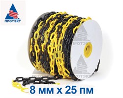 Цепь оградительная сигнальная пластиковая желто-черная 8 мм * 25 п.м. - фото 22520